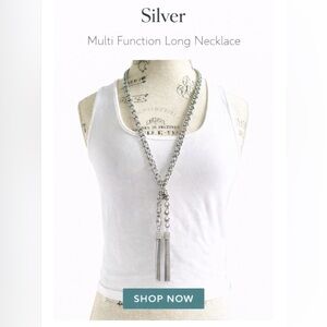 Silver & Grey Suede Long Tasseled Necklace.